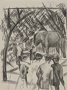 August Macke - Beim Elefanten (Visiting the Elephants) (Works on Paper (Drawings, Watercolors etc.)) h: 28.5 x w: 21.6 cm / h: 11.2 x w: 8.5 in