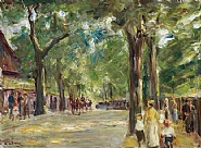 Max Liebermann - Die große Seestraße in Wannsee mit Spaziergängern (Paintings) h: 60 x w: 73 cm / h: 23.6 x w: 28.7 in