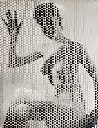 Nude Waving Behind Perforated Screen