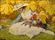 Edward Cucuel - Woman with Flowers (Paintings) h: 25.5 x w: 32 in / h: 64.8 x w: 81.3 cm