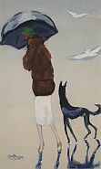 Femme et chien dans la plage