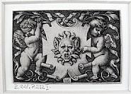 Hans Sebald Beham - A Mask Held by Two Genii (Prints and Multiples) h: 1.9 x w: 2.8 in / h: 4.8 x w: 7.1 cm