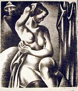 Jan Matulka - Three-Quarter View of Nude Bathing Seated Near Lamp (Prints and Multiples)