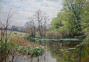 Peder Mork Mönsted - SPRING AT A STREAM (Paintings) h: 15.8 x w: 21.8 in / h: 40.1 x w: 55.4 cm