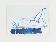 Tracey Emin - Laying on Blue (Works on Paper (Drawings, Watercolors etc.)) h: 10 x w: 14 in / h: 25.4 x w: 35.6 cm