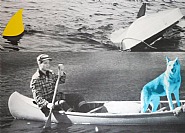 John Baldessari - Man, Dog (Blue), Canoe/Shark Fins (One Yellow), Capsized Boat, 2002