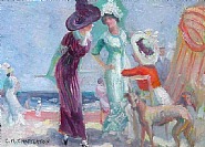 Clarence K. Chatterton - Social Gathering, Ogunquit Beach (Paintings) h: 6.2 x w: 8.4 in / h: 15.7 x w: 21.3 cm
