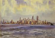 Reginald Marsh - New York from Bedloe's Island (Works on Paper (Drawings, Watercolors etc.))