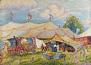 Reynolds Beal - The Mighty Haag Circus (Paintings) h: 26 x w: 36 in / h: 66 x w: 91.4 cm