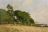 Eugène Louis Boudin - Juan les Pins. La promenade et la baie (Paintings) h: 50 x w: 73 cm / h: 19.7 x w: 28.7 in