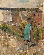 Camille Pissarro - Femme étendant du linge (Paintings) h: 73 x w: 60 cm / h: 28.7 x w: 23.6 in