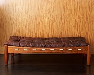 Sergio Rodrigues - Sergio Rodrigues bench in bubinga (exotic rosewood) and dark brown leather, 1960