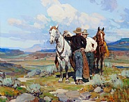 Frank Tenney Johnson - Lot 151: Conversation on the High Plains (Paintings) h: 24 x w: 30 in / h: 61 x w: 76.2 cm