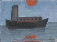 Boat and Setting Orange Sun
