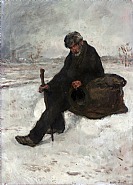 Jean François Raffaëlli - Un Philosophe (Cheminot dans la neige) h: 52.6 x w: 37 cm / h: 20.7 x w: 14.6 in