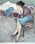 Raphael Soyer - Seated Woman Blue Skirt (Prints and Multiples) h: 30 x w: 22 in / h: 76.2 x w: 55.9 cm