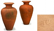 - A Pair of Monumental Enfield Pottery Terra Cotta Urns, 1915