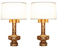 James Mont - A Pair of Carved Plaster Lamps by James Mont, New York, circa 1940s, 1940-1949