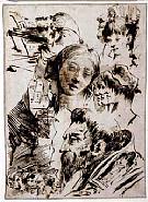Studies of heads; a fragment of landscape
