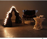 ICE vignette: <br />Wendell Castle, 'Raquel' floor lamp<br />Krueck & Sexton, Chicago Chair<br />Peter Macapia, Laocoon stool