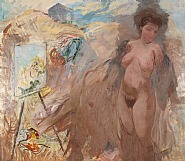 Maler und Modell in den Dünen