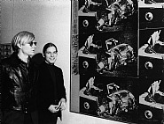 Andy Warhol and Joe Dallesandro in front of Warhol´s painting ´Green Disaster #2 (Green Disaster Ten Times, 1963)´, Hessisches Landesmuseum Darmstadt 1971