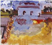 Robert de Niro, Sr. - Landscape with Blue Building (Paintings) h: 24 x w: 28 in / h: 61 x w: 71.1 cm