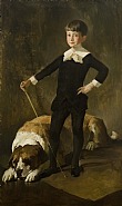 John White Alexander - Boy with Cane and St. Bernard Dog (Paintings) h: 59.5 x w: 36 in / h: 151.1 x w: 91.4 cm