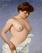 Félix Edouard Vallotton - Femme tenant sa chemise (Paintings) h: 60 x w: 50 cm / h: 23.6 x w: 19.7 in