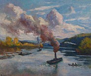 Maximilien Luce - Peniches et Remorquers sur la Seine (Paintings) h: 21.3 x w: 25.8 in / h: 54.1 x w: 65.5 cm
