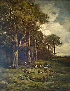 Charles Émile Jacque - Bergere au Repos dans le Foret (Paintings) h: 32 x w: 25.5 in / h: 81.3 x w: 64.8 cm