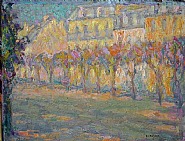 Henri Le Sidaner - Les Arbres sur le Boulevard (Paintings) h: 7 x w: 9 in / h: 17.8 x w: 22.9 cm