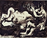 Pablo Picasso - Le joueur de clarinette (Works on Paper (Drawings, Watercolors etc.)) h: 10.1 x w: 13 in / h: 25.7 x w: 33 cm
