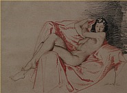 William Russell Flint - Melinda on draped chair (Works on Paper (Drawings, Watercolors etc.))