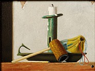 John Frederick Peto - Pipe, Tray and Candle (Paintings) h: 6 x w: 8 in / h: 15.2 x w: 20.3 cm