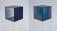 Larry Bell - Cube #9 (Clear and Dark Grey) (Sculptures) h: 12 x w: 12 x d: 12 in / h: 30.5 x w: 30.5 x d: 30.5 cm
