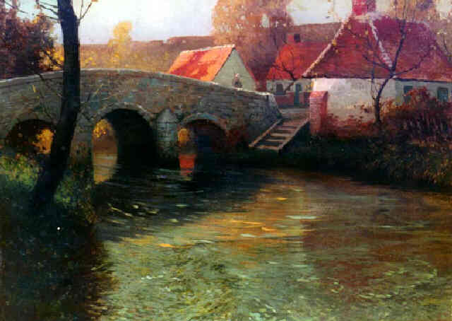  George Ames Aldrich, Autumn River with Bridge