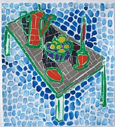 Tan Table with Lemons (blue background)