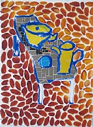 Tan table with yellow pitcher (orange background)