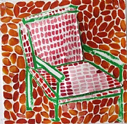 Green Chair with Red Cushions (orange background)