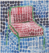 Green chair with red cushions (blue background)