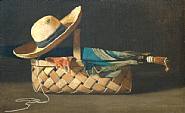 John Frederick Peto - Still Life with Hat, Umbrella and Basket (Paintings) h: 10 x w: 16 in / h: 25.4 x w: 40.6 cm