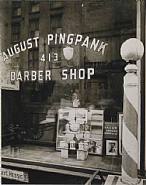 Berenice Abbott - Pingpank Barbershop, 413 Bleeker Street, Manhattan, May 18, 1938, 1938