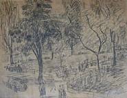 William Glackens - Summer in the Park (Works on Paper (Drawings, Watercolors etc.)) h: 16.8 x w: 21 in / h: 42.7 x w: 53.3 cm