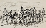 Gifford Beal - Preparing to Ride to the Hounds (Works on Paper (Drawings, Watercolors etc.)) h: 5 x w: 7.9 in / h: 12.7 x w: 20.1 cm
