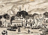 Gifford Beal - View of Rockport (Works on Paper (Drawings, Watercolors etc.)) h: 9 x w: 12.5 in / h: 22.9 x w: 31.8 cm