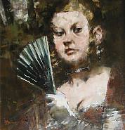Jack Levine - Opening Night, Woman with a Fan (Paintings) h: 24 x w: 21 in / h: 61 x w: 53.3 cm