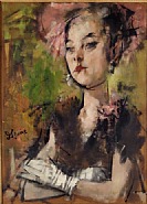 Jack Levine - Girl in Pink Hat (Paintings) h: 25.5 x w: 18.5 in / h: 64.8 x w: 47 cm