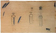 Morris Graves - Bottles and Flowers (Works on Paper (Drawings, Watercolors etc.)) h: 11.8 x w: 20 in / h: 30 x w: 50.8 cm