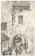 Adolph von Menzel - St. Michaelstor in Brixen (Works on Paper (Drawings, Watercolors etc.)) h: 18.1 x w: 11.3 cm / h: 7.1 x w: 4.4 in